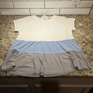 Color Block Women's Blouse - White, Blue, Gray